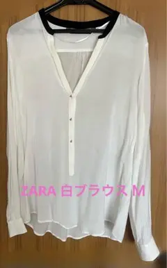 ZARA WOMAN ホワイト Vネックシャツ　サイズMのサムネイル