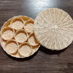 手編みバスケットセット（7個＋大皿）