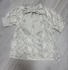 GRL ボウタイブラウス 花柄刺繍 シアー 半袖 ベージュ フェミニン 春夏