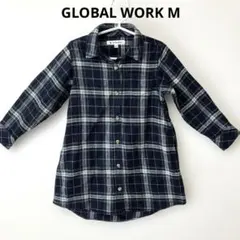 GLOBAL WORK 長袖シャツ M ネイビー・グリーン・ホワイトチェック