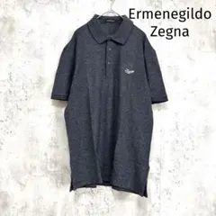 美品【エルメネジルドゼニア】半袖ポロシャツ ダークグレー ワンポイント 刺繍のサムネイル