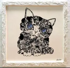 今月ラス1❗手作り額付き作品　title「きらめきニャンコ」