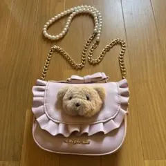ピンク くまのぬいぐるみ付きショルダーバッグ