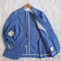 リネン混　スーツセレクト　テーラードジャケット　背抜き　青　Y6　細身　L相当