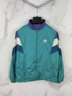 adidas　トレフォイル刺繍　ナイロンジャケット　マルチカラー　古着　80s