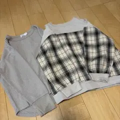 pairmanon 長袖カットソー 120 チェック柄　ワッフルＴ　2枚セット