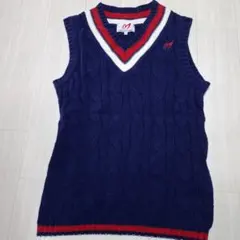 ネイビー ケーブル編み ノースリーブベスト