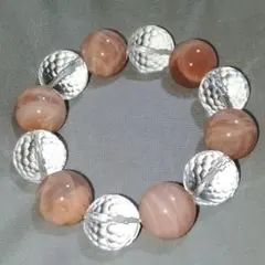天然石　16mm サンストーン　ミラーボール　水晶　コンビ ブレスレット