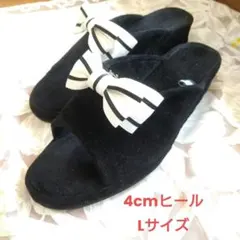 ヒール4cmスリッパ 黒スエード風 Lサイズ