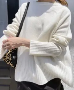 スピック&スパン バルキーヤーン ロングリブプルオーバー　ホワイト