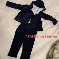 ラルフローレン 18M フード付きガウンとズボン紺色セット　紺色ベロア