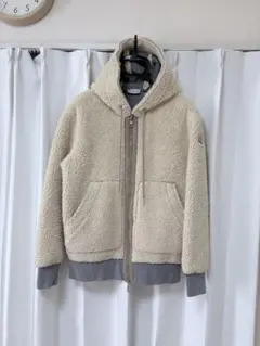 美品　モンクレール ボアジャケット　ベージュ　グレー フード付き ダブルジップ