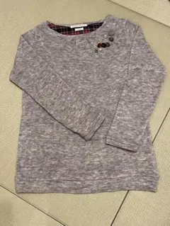 ボタン装飾付きグレー長袖ニットチュニックLサイズ