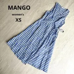 【マンゴ】ストライプ ラップワンピース ロングワンピース Vネック 夏 XS