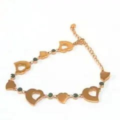ブレスレット レディース ローズゴールド ハート グリーンストーン