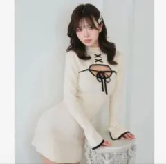 Darich フロントオープンリボンニットミニワンピース