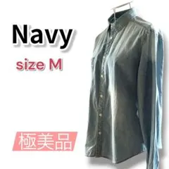 Navy/薄手デニムシャツ カッターシャツ M 綿100% ブラウス 長袖のサムネイル