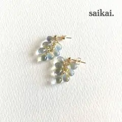 [1036]チェコガラスドロップのピアス ブルー イエロー ハンドメイド