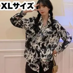 13【大人気】シアーシャツ長袖タイダイ XL 韓国 LL 白黒 透け感 マーブル