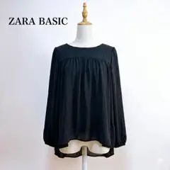 美品 ザラベーシック L シフォン ブラウス ギャザー パフスリーブ 上品 黒のサムネイル