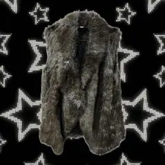 ダークブラウン ファーコート スカルボタン付き ファーベスト 古着 y2k