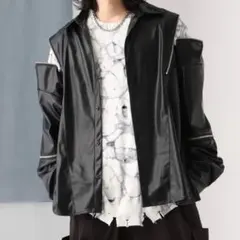 【HARE】ZIPデザイン2WAYシャツ ブラック レザーのサムネイル