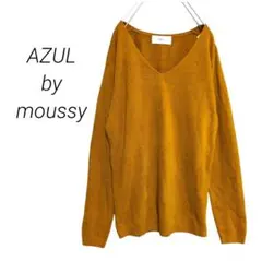 【アズール】Vネックニット セーター 薄手ニット マスタード 洗えるニット М