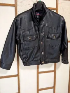 Chilme ブラックレザー風ジャケット 120 裏地 綿100