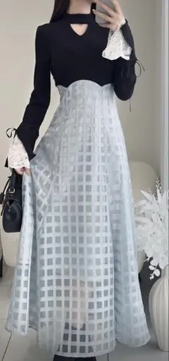 試着のみmilybilet 袖レースリブニットドッキング ワンピース XL