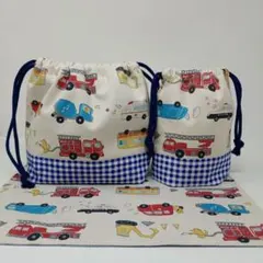 お弁当3点セット　ハンドメイド　働く車