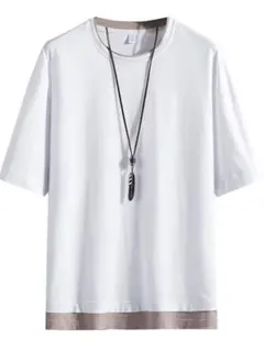 tシャツ メンズ 半袖 無地 重ね着風 大きいサイズ ゆったり 五分袖 夏服