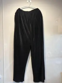 ブラック プリーツパンツ ウエストゴム ワイド イージー