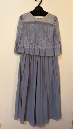 パープルグレー レーストップス付きパーティードレス