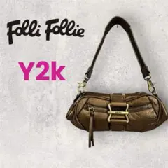 Folli Follie(フォリフォリ)レザーハンドバッグ ブロンズ色 Y2K
