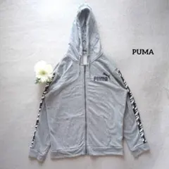 PUMA プーマ 袖ロゴテープ フルジップ パーカー L グレー スウェット