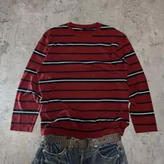 UNIQLO シティボーイ brickred navy white border