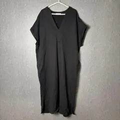 jfReadyMade ブラック Vネック半袖 ロングワンピース 大きめ　フリー