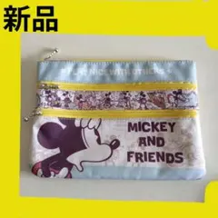 ミッキー＆フレンズ レトロコミック柄 2段ファスナーポーチ