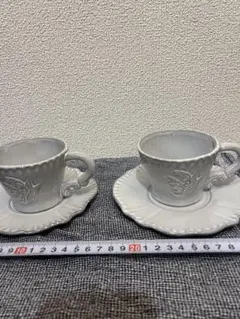 ホワイト陶器 花柄カップ＆ソーサー 2個セット