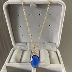 宝石ネックレス　青いオーバル型ペンダントネックレス　新品