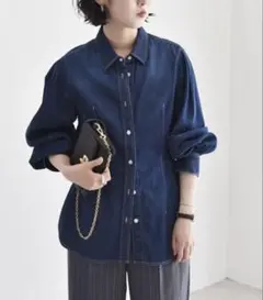 quaranciel デニム ボリュームスリーブ ウエストシェイプ シャツ