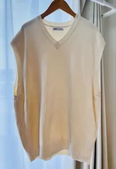 ZARA ザラ　Lサイズ　Vネック　ニット　ベスト　オフホワイト　綿　メンズ