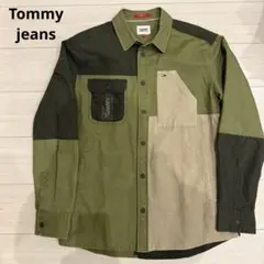 TOMMYJEANS トミージーンズ M パッチワーク カーキ　シャツ