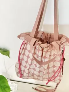 4WAYバッグ リュック 巾着トート 北欧風 ピンク 大人可愛い ハンドメイド