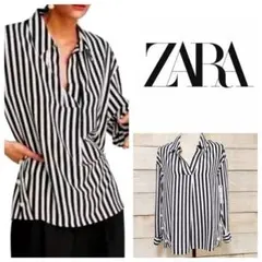 ZARA パール付きストライププルオーバーシャツ