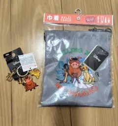 ディズニー　ティモン＋プンバァ＋ 　シンバチャーム・巾着セット