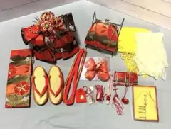 七五三　お子様用和装小物セット　3歳向けセット　黒×赤　花柄