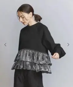 美品　BEAUTY&YOUTH スウェットxベロアティアード プルオーバー