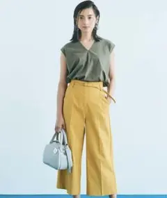 PLST リネンブレンド クロップドワイドパンツ XS