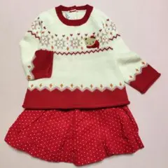 familia　赤と白のニットトップスとスカートセット